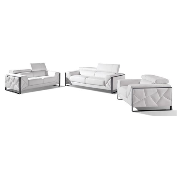Titan Furnishings Modern Genuine Italian Leather Upholstered Sofa Set in White