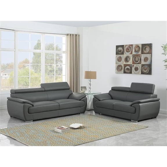Titan Furnishings Modern Leather Reclining Sofa and Loveseat Set in Gray