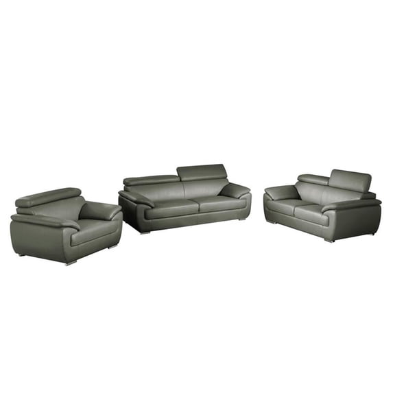 Titan Furnishings Modern Leather Upholstered Recliner Sofa Set in Gray