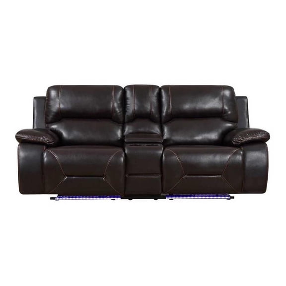 Titan Furnishings Transitional Faux Leather Console Loveseat in Brown