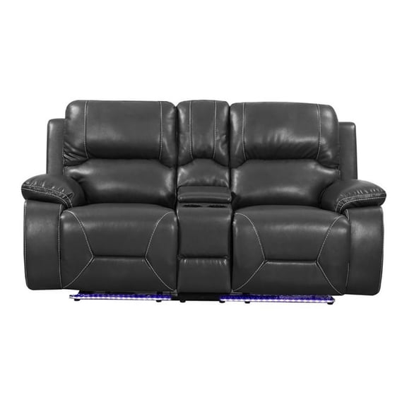 Titan Furnishings Transitional Faux Leather Console Loveseat in Gray