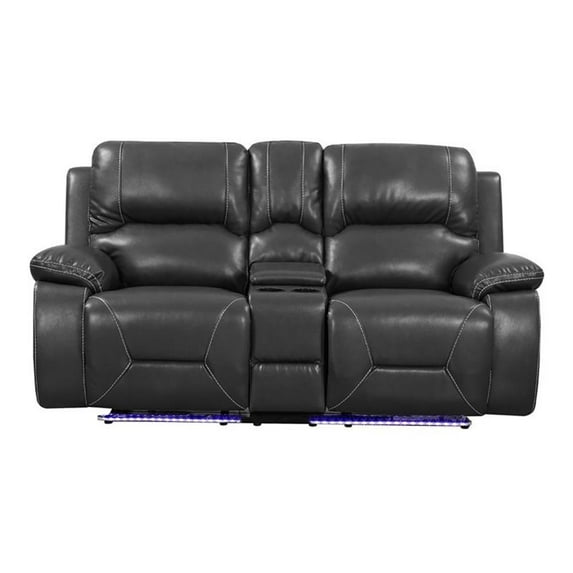 Titan Furnishings Transitional Faux Leather Console Loveseat in Gray