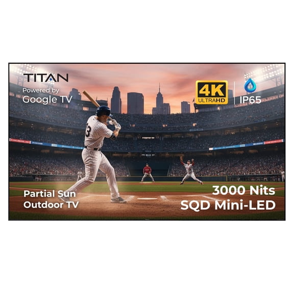 Titan G200 Mini-QLED 55 Inch Outdoor TV, Partial Sun, IP65 Smart Weatherproof TV, 4KHDR, 144Hz, Google AI OS, 3000Nits, Wi-Fi 5, Dolby Vision&Atmos, Bang&Olufsen, Outdoor TV Cover, SlimBezel, 2YrWty