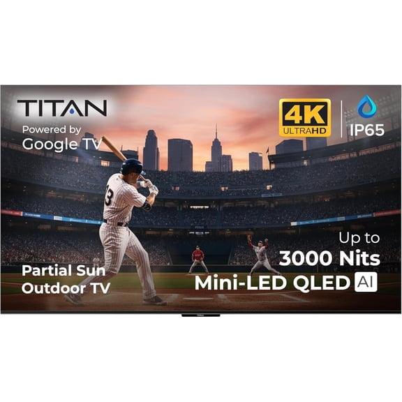 Titan G200 Mini-QLED 55 Inch Outdoor TV, Partial Sun, IP65 Smart Weatherproof TV, 4KHDR, 144Hz, Google AI OS, 2600Nits, Wi-Fi 5, Dolby Vision&Atmos, Bang&Olufsen, Outdoor TV Cover, SlimBezel, 2YrWty