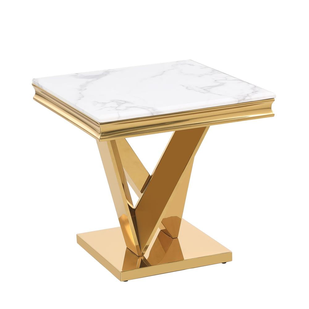 Titan 24" Gold Faux Marble and Stainless Steel End Table