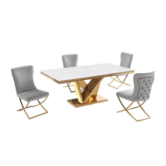 Titan Gray/Gold Faux Marble Dining Set (5-piece)