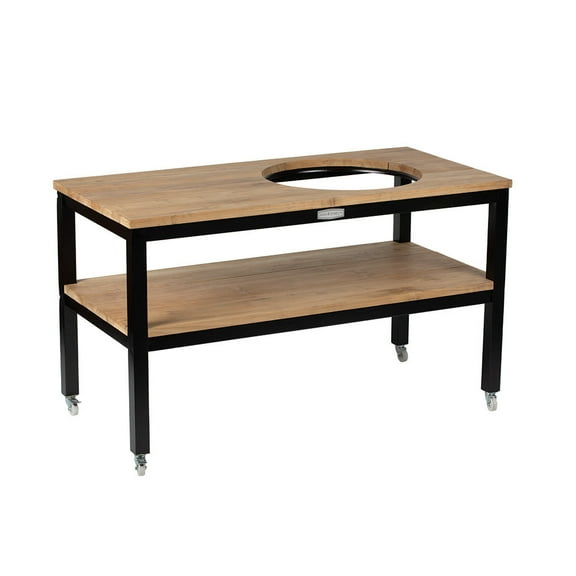 Titan Great Outdoors Grade A Teak Ceramic Grill Table with Aluminum Frame, Fits Large Big Green Egg, Kamado Joe