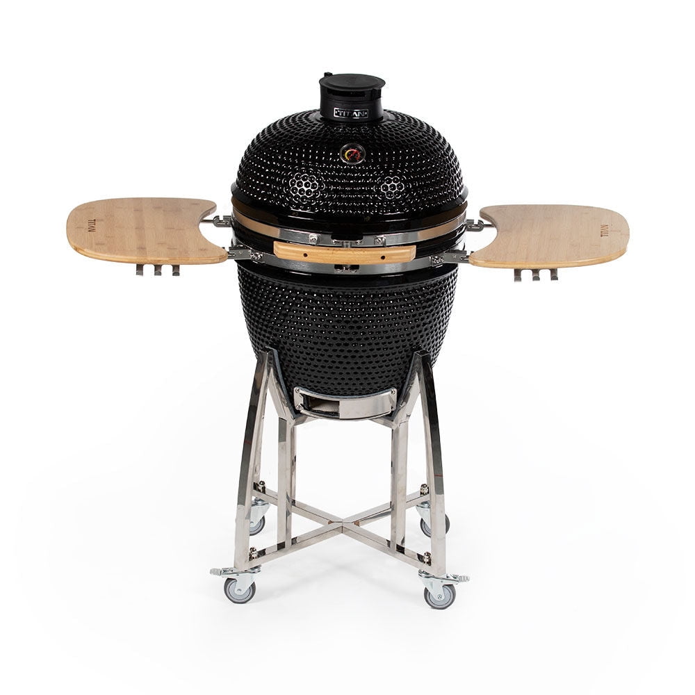 Titan Great Outdoors Black Ceramic Kamado Grill Kit with Stainless Steel Stand