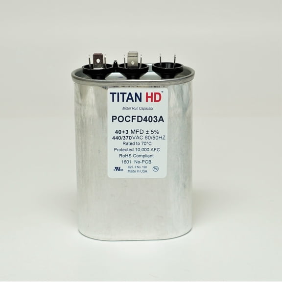 Packard POCFD403A Titan HD Oval Motor Run Capacitor 40 + 3 MFD 440/370 Volts for HVAC Motor and Compressor