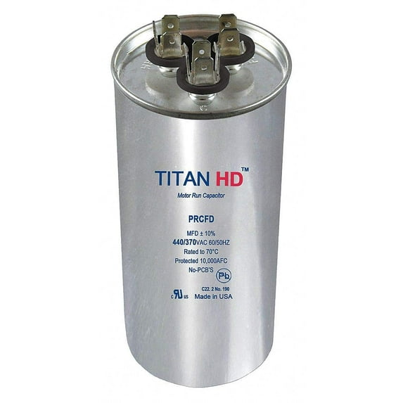 Titan Hd Round Motor Dual Run Capacitor, 40/5 Microfarad Rating, 440VAC Voltage - PRCFD405A