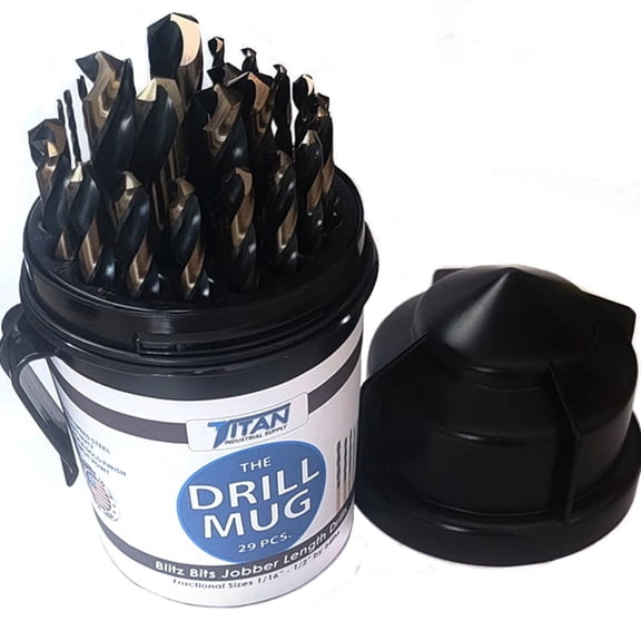 Titan Industrial Supply-29pc 1/16-1/2 Blitz Jobber Drill Mug Blitz Jobber Length, Sizes 1/16" to 1/2" by 64th increments