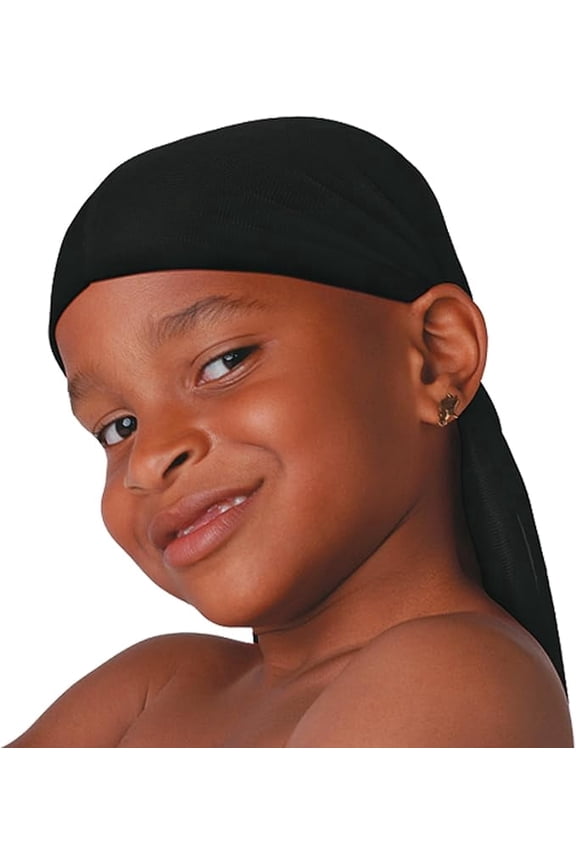 Kids Black Comfort Ultra Stretch Satin Durag For All Hair 1 Pc