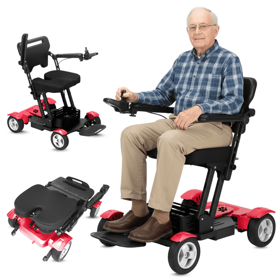 Titan Mobility All in One Electric Wheelchair & Mobility Scooter - 4 Wheel Steering for Senior & Disabled, Electromagnetic Brake All Terrain - Red