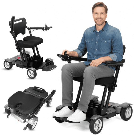 Titan Mobility Scooter Electric Wheelchair - 330 lbs Maximum Weight Capacity 4 Wheel Steering for Adult & Elderly, Electromagnetic Brake All Terrain - Gray