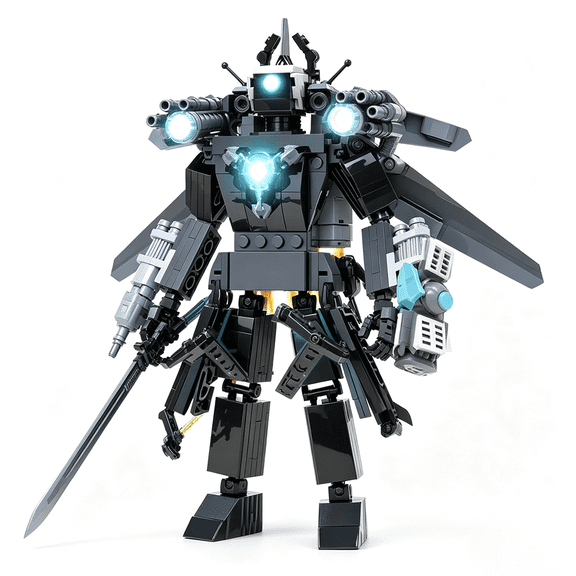 Titan Monitor King Mecha Building Blocks Set, 565 Pcs Sci-Fi Robot Model Kit, Collectible Action Figure with Arc Arm & Dual Cannons for Teens Adults