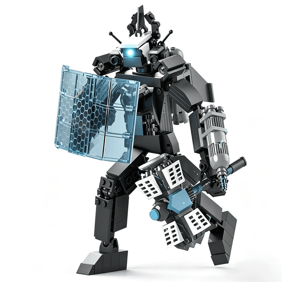 Titan Monitor King Shield Mecha Building Blocks Set, 340 Pcs Sci-Fi Robot Model Kit, Collectible Action Figure with Particle Shield & Dual Cannons for Teens Adults