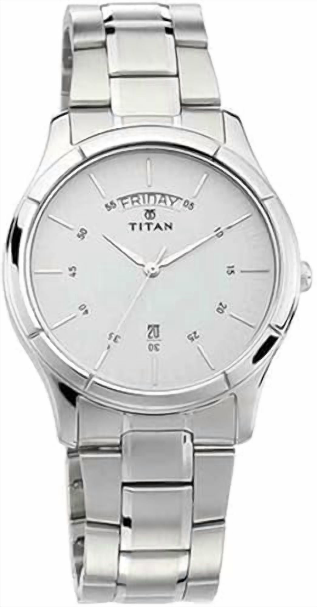 TITAN Neo Men's Analog Watch White Dial, Silver Metal Band, Quartz Movement, Round Case, Mineral Glass