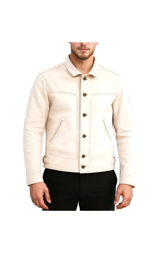 Titan Pelt Vintage Lambskin Mens Moto Leather Jacket | Men's Leather Jackets, Beige Leather Jacket, Lambskin Jackets, Regular Fit, Two Pockets (L - Large)