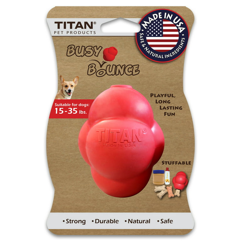 Titan Pet Products Busy Bounce Durable Rubber Dog Toy, Medium, Red
