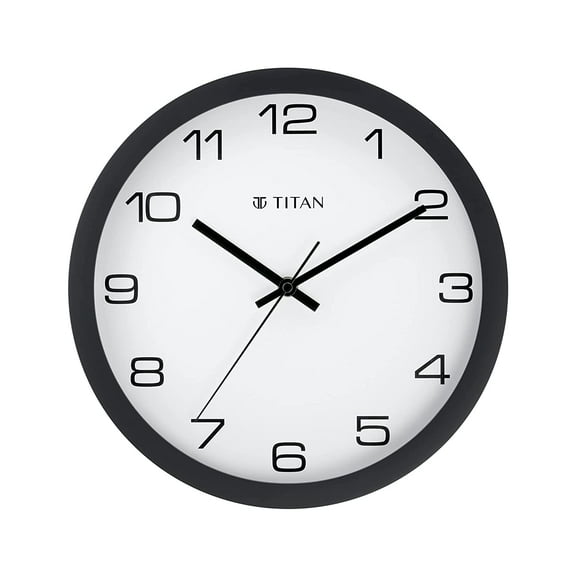 Titan Plastic Contemporary Wall Clock ( Black & White , 30.0 cm x 30.0 cm, Black)