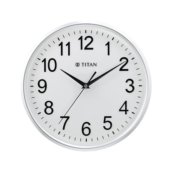 Titan Plastic Contemporary Wall Clock with Embossed Numerals ( 11.61 inch x 11.61 inch, Cream )