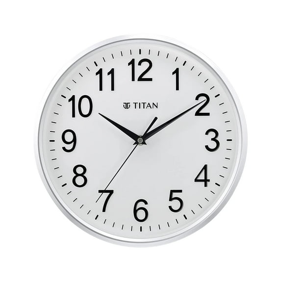 Titan Plastic Contemporary Wall Clock with Embossed Numerals ( 11.61 inch x 11.61 inch, Cream )