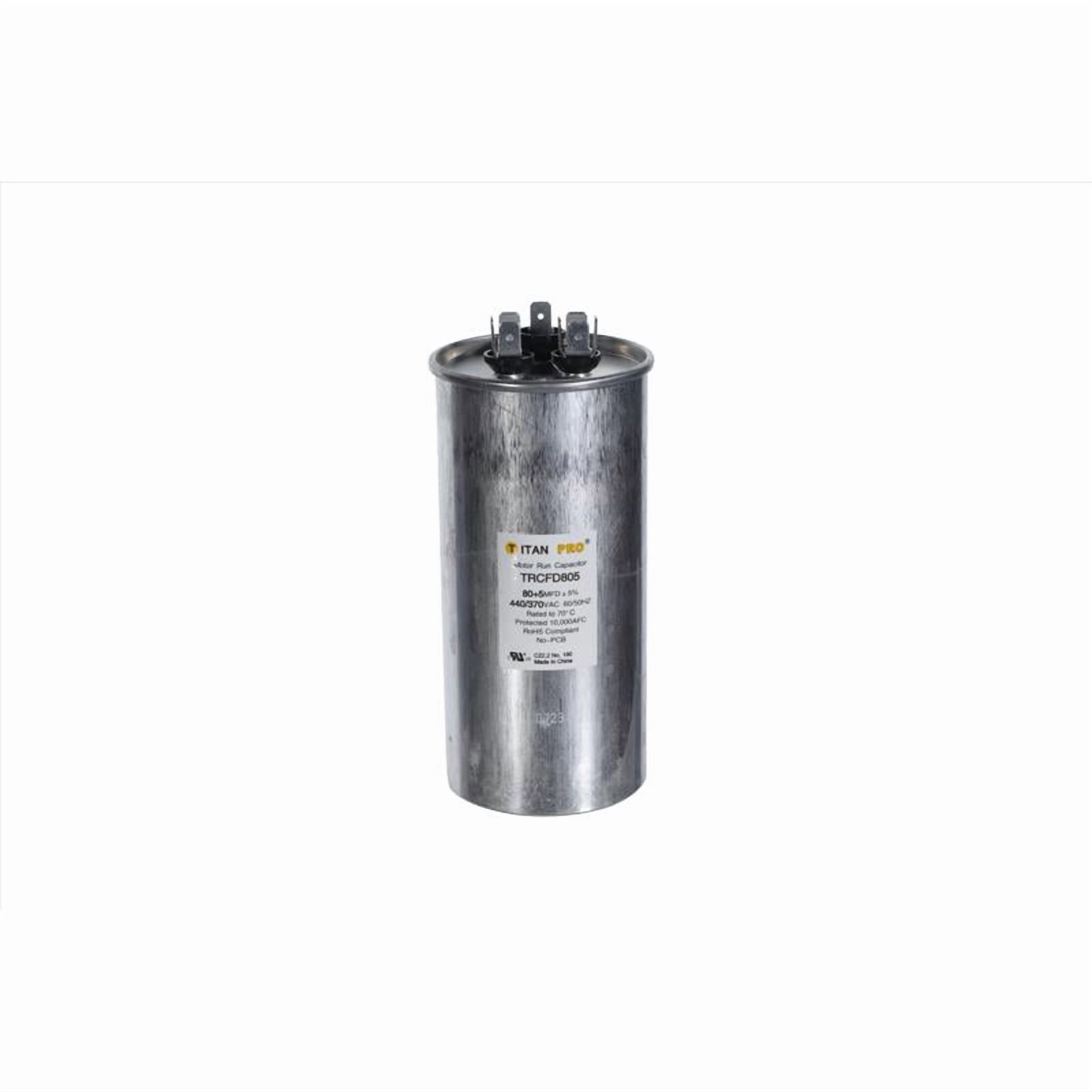 Packard Titan Pro Run Capacitor, Round, 80+5 Mfd, 370V-440V, TRCFD805