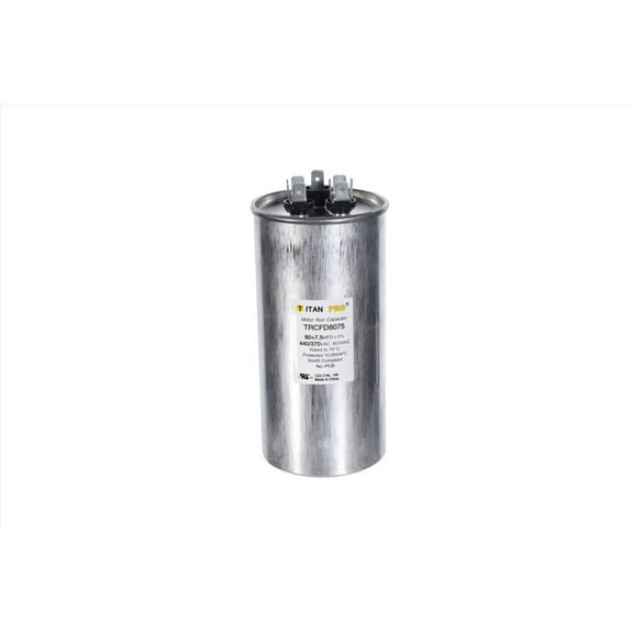 Packard Titan Pro Run Capacitor, Round, 80+7.5 Mfd, 370V-440V, TRCFD8075