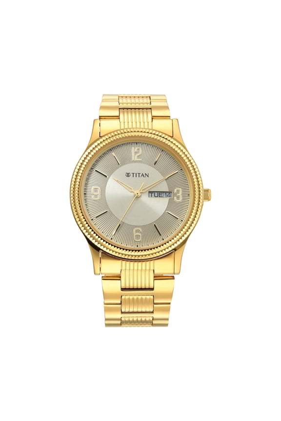 Quartz Analog Champagne Dial Stainless Steel Strap Watch for Men-NS1650YM09