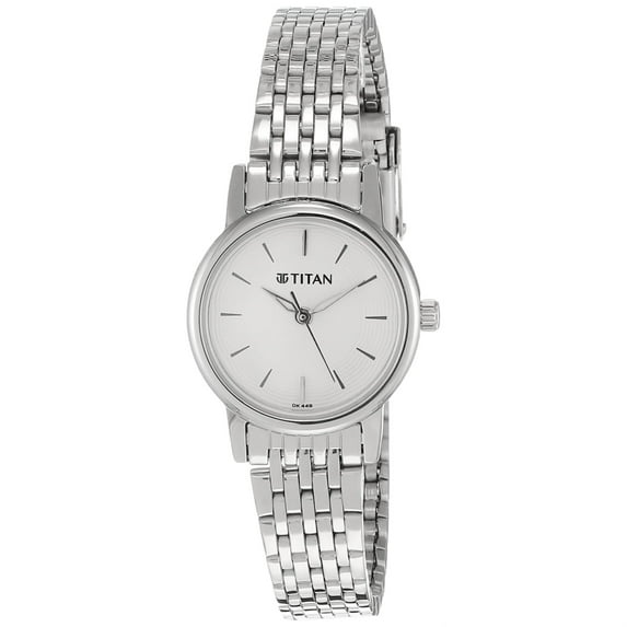 Titan Quartz Analog Silver Dial Metal Strap Watch for Women-NS2593SM04