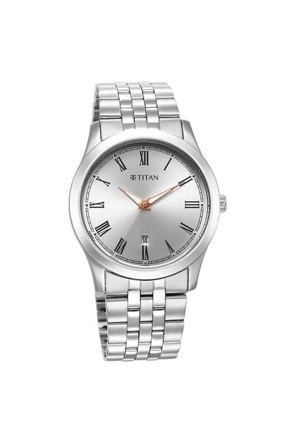 Quartz Analog Silver White Dial Metal Strap Watch for Men
