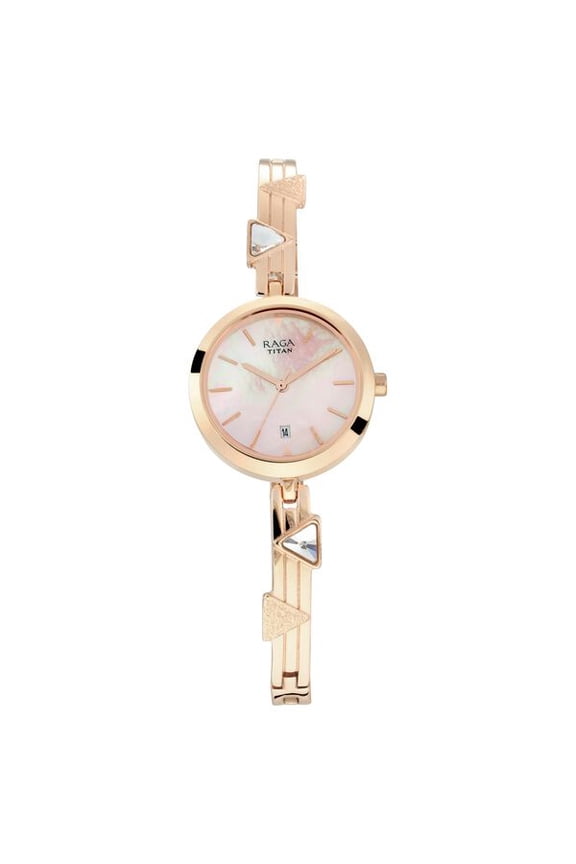 Raga Viva Mother of Pearl Dial Rose Gold Colour Metal Strap Watch for Women