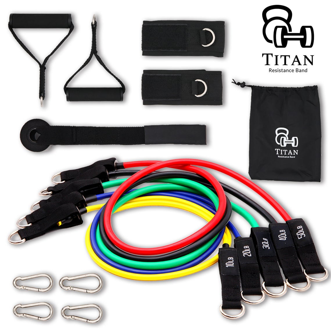 Titan Resistance Band Set, Workout Bands - Stackable up to 150lbs - For Resistance Training, Physical Therapy, Home Workouts, Yoga, Pilates