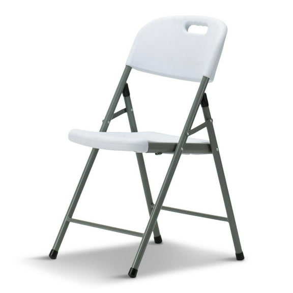 Titan Series Blow Molded White Plastic Folding Chair with Gray Frame - 4 Pack