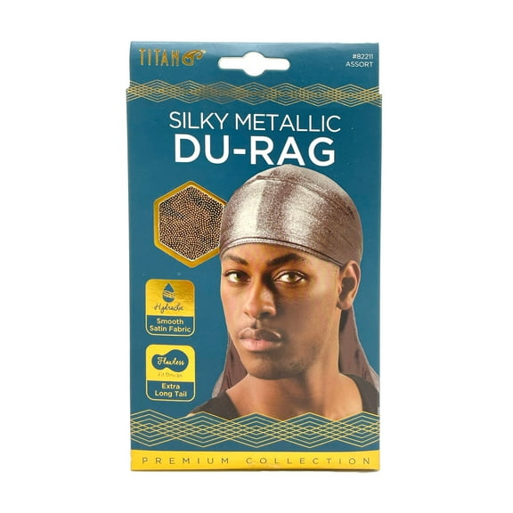 Titan Silky Metallic Smooth Satin Fabric Durag for Men with Extra Long Tail - Gold (Item #82211)
