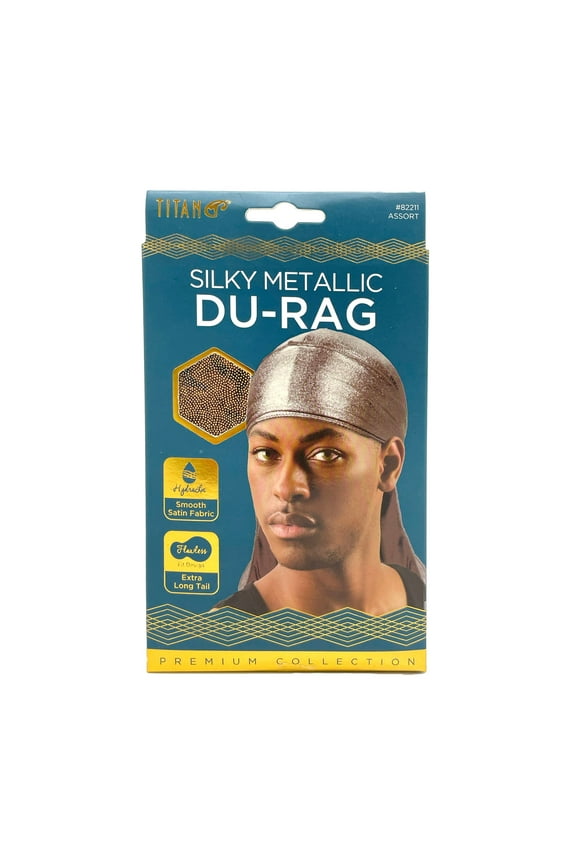 Silky Metallic Smooth Satin Fabric Durag for Men with Extra Long Tail - Gold (Item #82211)