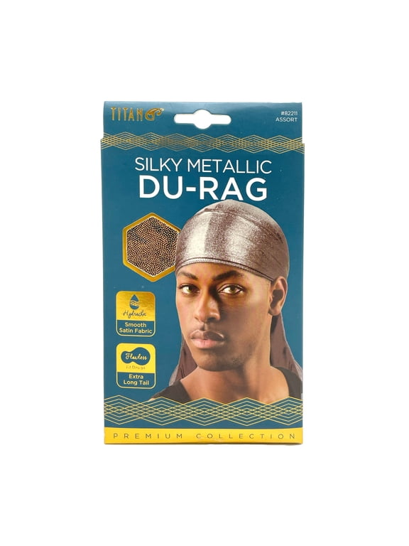 Titan Silky Metallic Smooth Satin Fabric Durag for Men with Extra Long Tail - Gold (Item #82211)