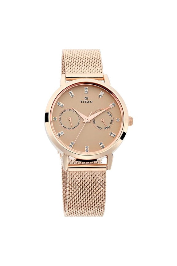 Sparkle Quartz Analog with Day and Date Beige Dial with Crystals Watch for Women