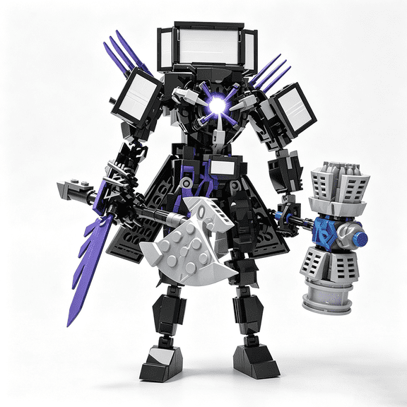 Titan TV King Armed Mecha Building Blocks Set, 476 Pcs Sci-Fi Robot Model Kit, Collectible Action Figure with Energy Sword, Hammer & Axe for Teens Adults