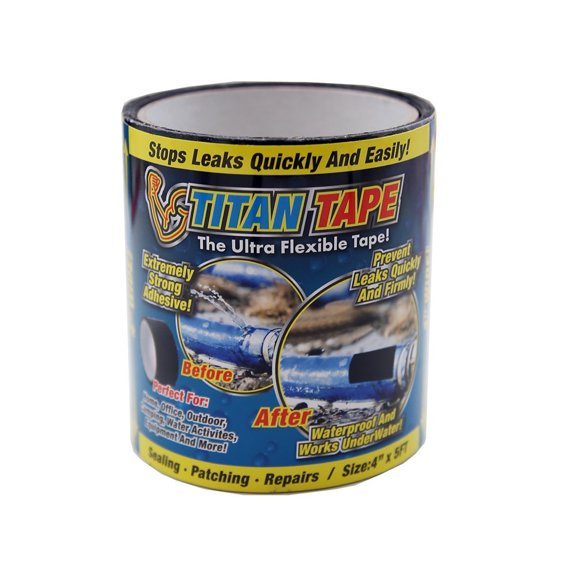 Titan Tape Rubberized Waterproof Tape, Stops Leaks Quickly, Size 4 Inches x 5 Feet