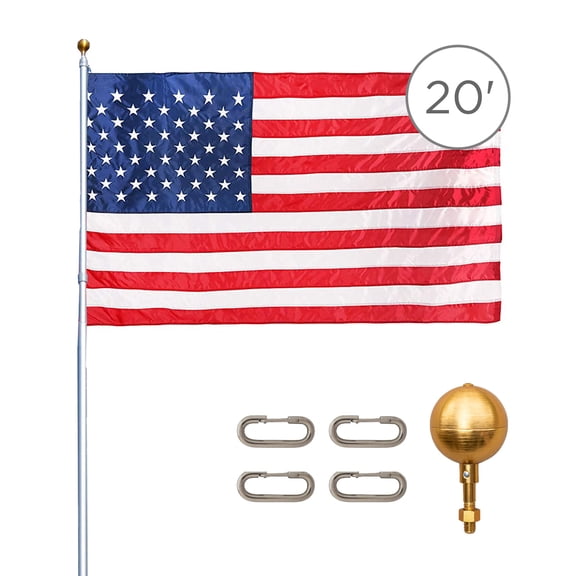 Titan Telescoping Flag Poles, 20ft Silver – Heavy Duty Flag Pole Kit, Includes Aluminum Telescoping Flag Pole, 4 x 6 American Flag, Hardware for 2 Flags and Detailed Installation Instructions
