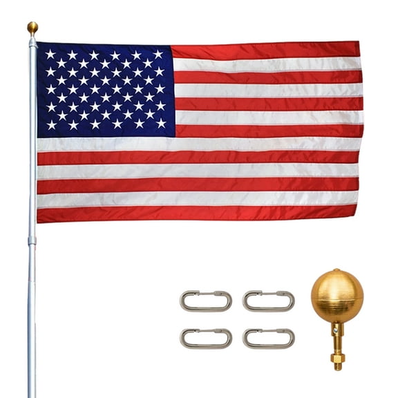 Titan Telescoping FlagPoles Kit, 3x5 Flag, Aluminum, Silver 15ft