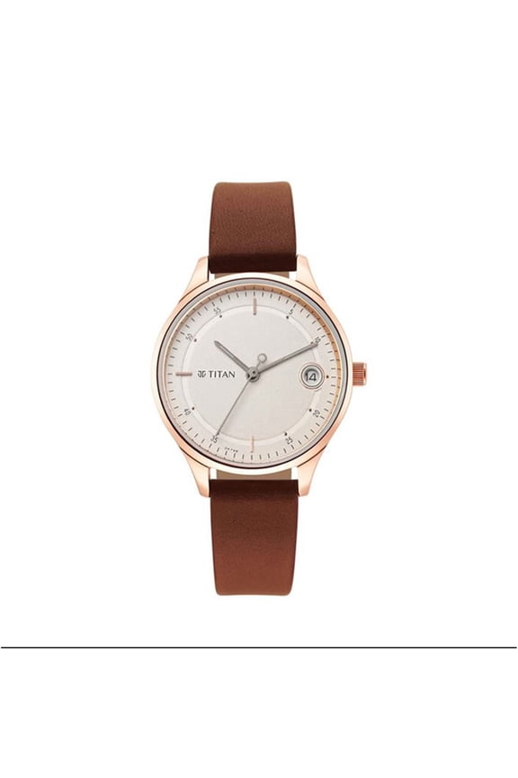 Women Leather Analog White Dial Watch-2649Wl01/Np2649Wl01, Band Color-Brown