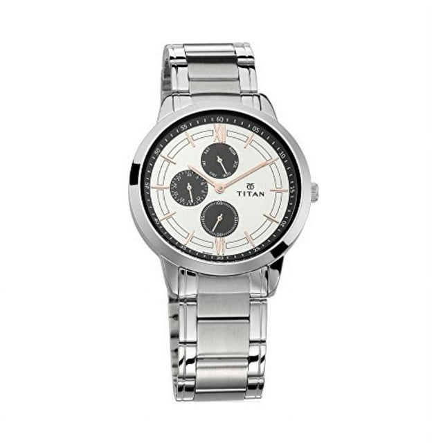 Titan Workwear Men?s Chronograph Watch - Quartz, Water Resistant, Stainless Steel Strap - Silver Band and Silver Dial