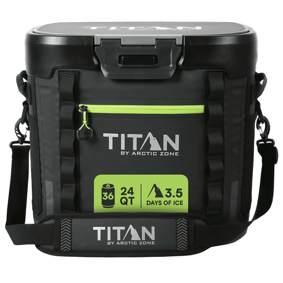 Titan by Arctic Zone 36 Can, 24 Quart Welded Soft Cooler with Waterproof Exterior & Leak Proof Latch, Black
