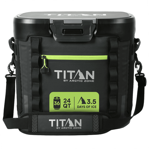 Titan by Arctic Zone 36 Can, 24 Quart Welded Soft Cooler with Waterproof Exterior & Leak Proof Latch, Black
