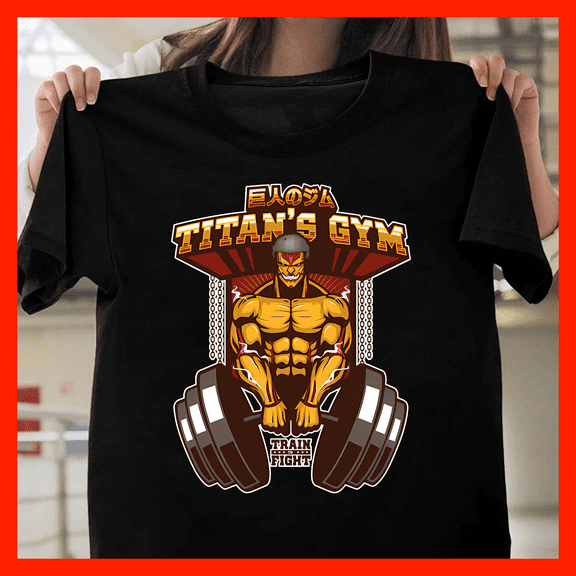 Titan's Gym T-Shirt - Muscular Anime Character Lifting Weights - Train Fight Fitness Apparel F338, for men and women, Extended Sizes Up to 5XL
