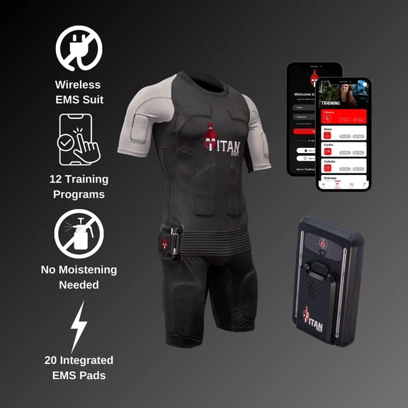 TitanBody Dry EMS Suit, Wireless Full-Body Muscle Stimulator Training Suit with Power Box - Size XXS