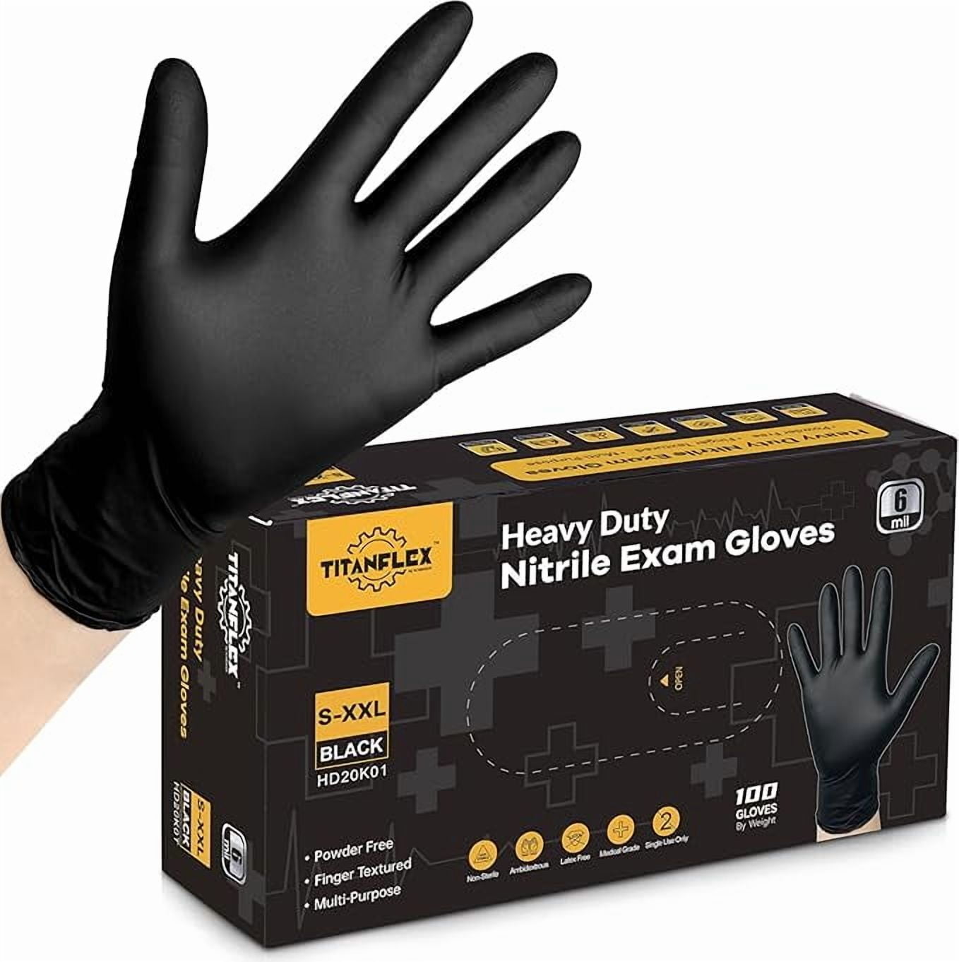 TitanFlex Disposable Nitrile Exam Gloves, 6-mil, Black, Large 100-ct Box, Heavy Duty Disposable Gloves, Cooking Gloves, Mechanic Gloves, Latex Free Gloves, Food Safe Rubber Gloves for Food Prep