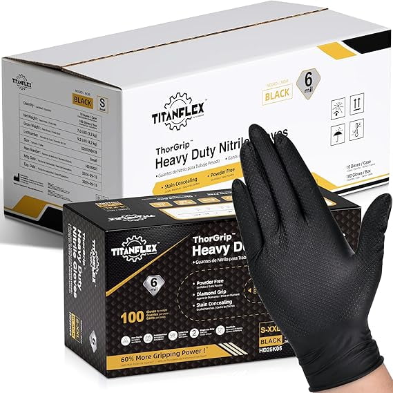 TitanFlex Heavy Duty Black Nitrile Gloves, Large, Mil with